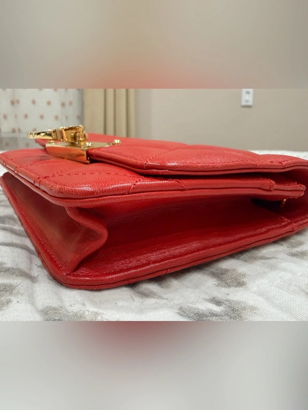 Chanel Red Quilted Leather lambskin WOC with Gold Hardware